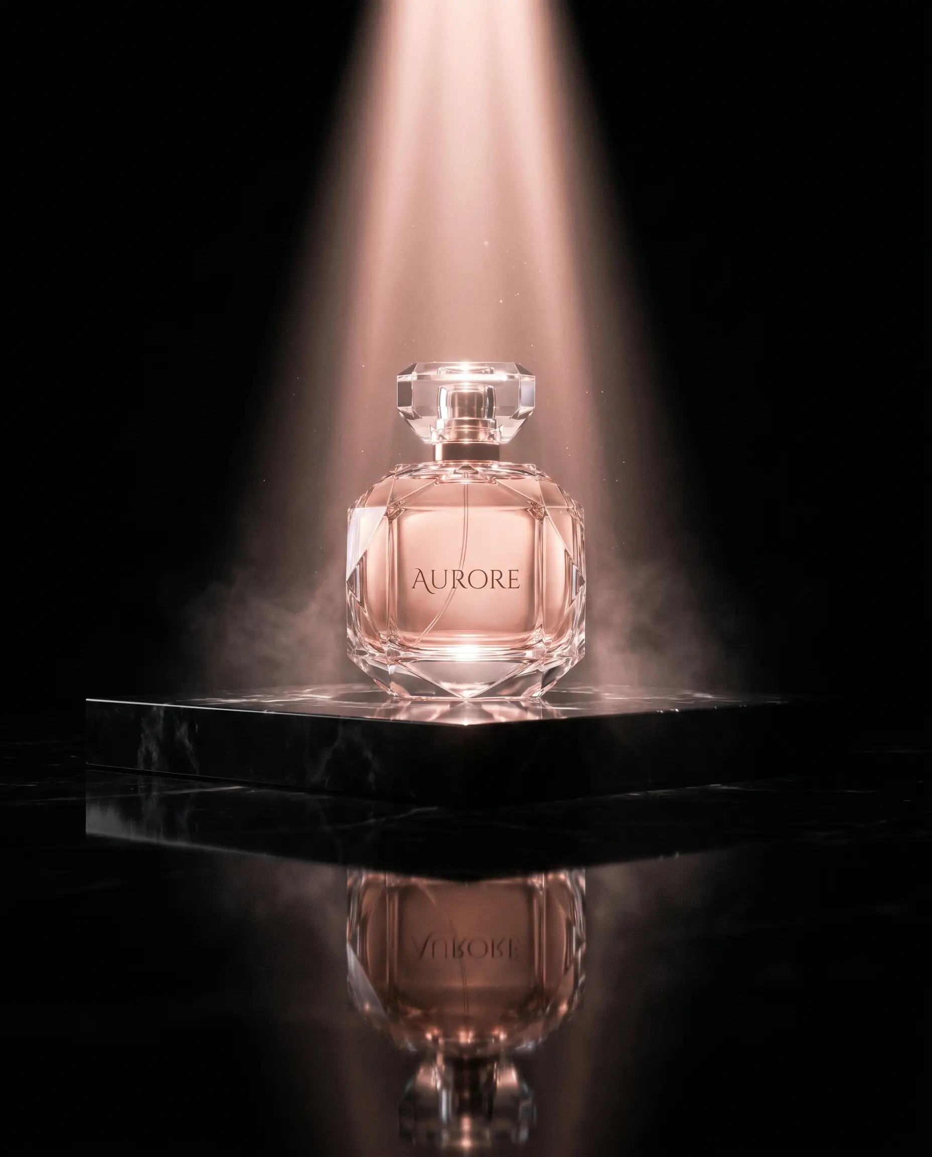 AURORE eau de parfum, pale crystal flacon at first light.
