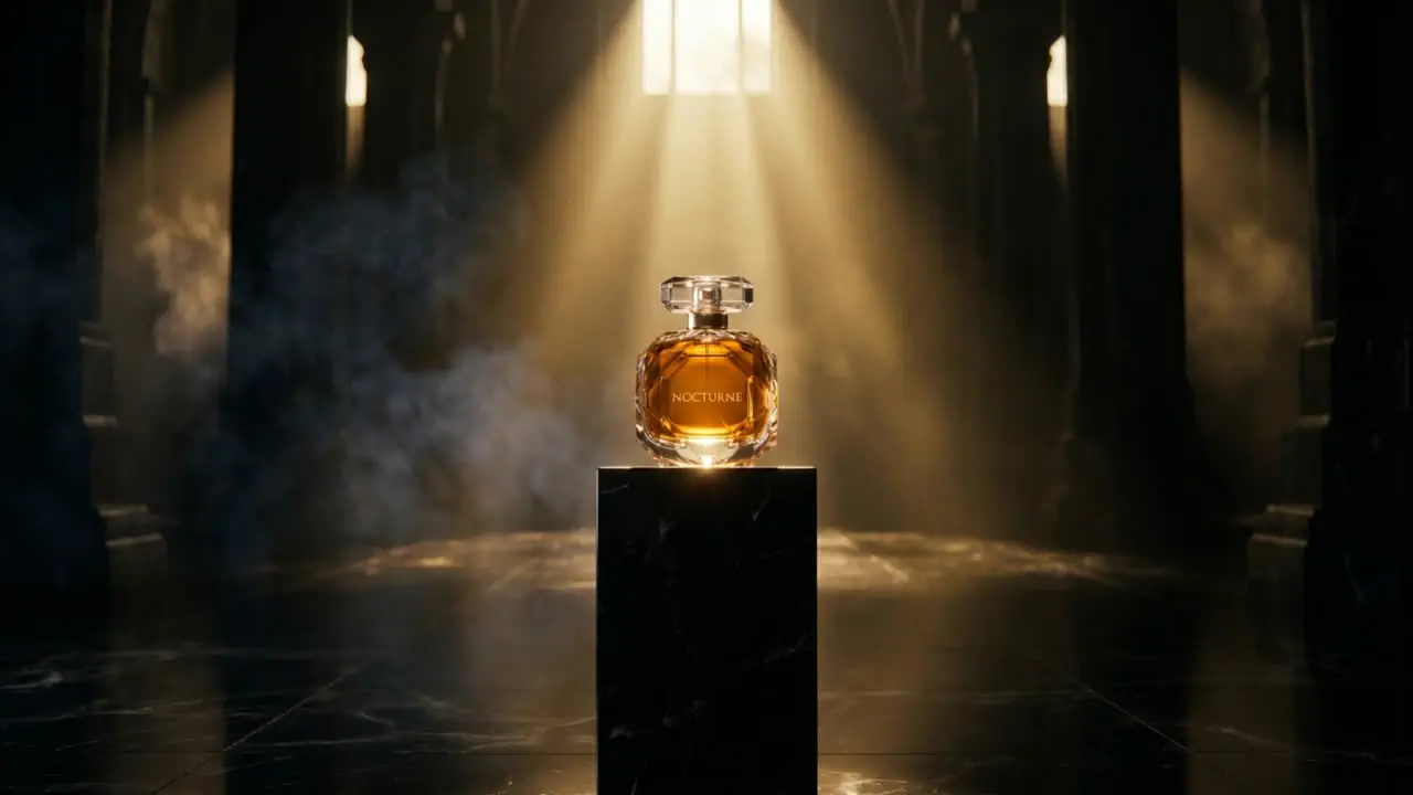 The NOCTURNE flacon on its pedestal as the first light of dawn arrives.